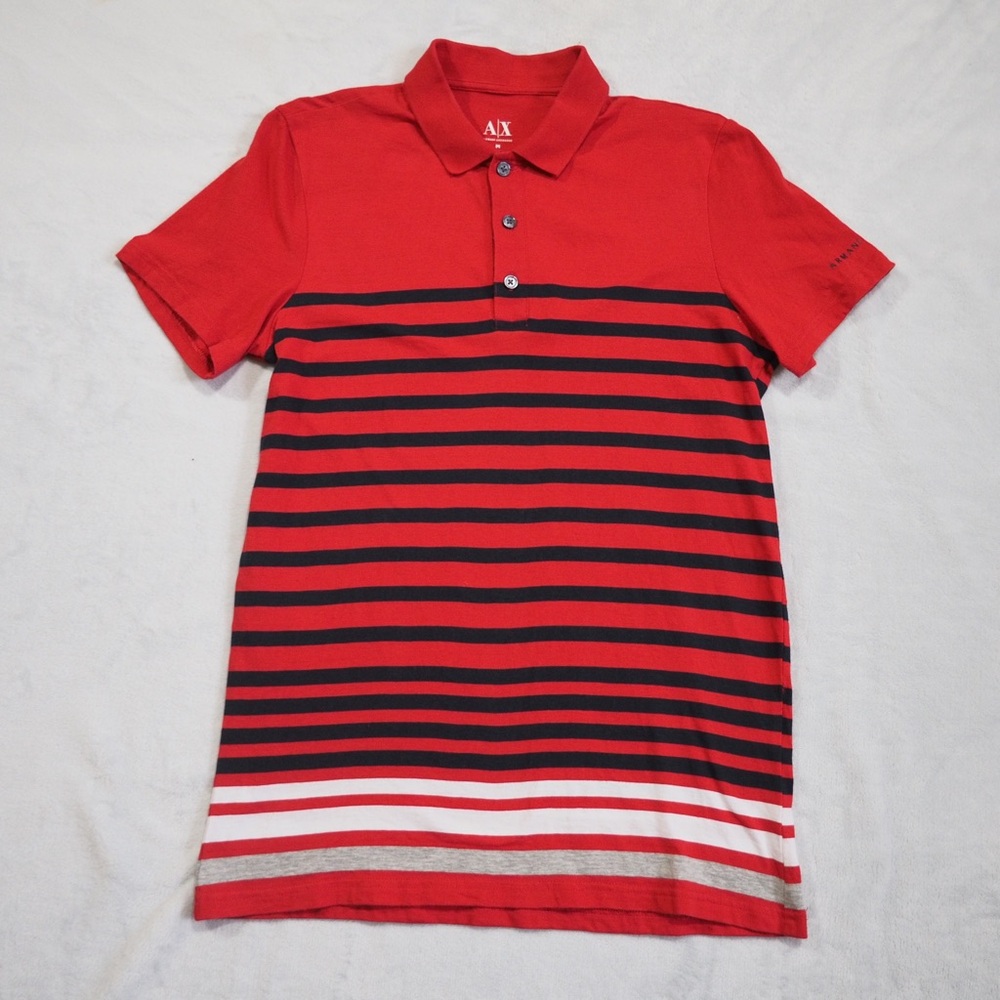 A/X Armani Exchange Sz M Red and Black Striped Polo Shirt